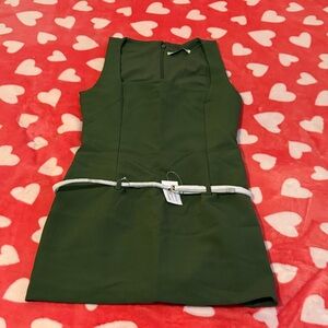 Abercrombie and Fitch Sleeveless Dark Olive Green Shift Dress with Black Belt
